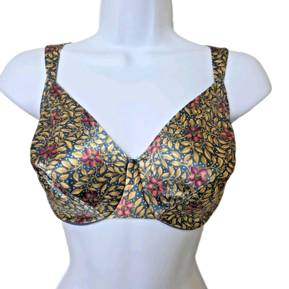 Vintage Victorias Secret Bra Satin Floral 1998 Heart Label Size 36 D Nylon Teal